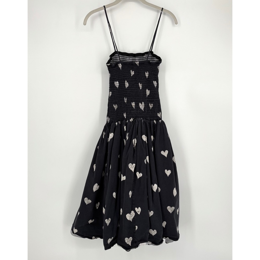 Autumn Adeigbo Winnie Dress Sz 0 Black White Heart Print Smocked‎ Midi Feminine - Picture 8 of 15
